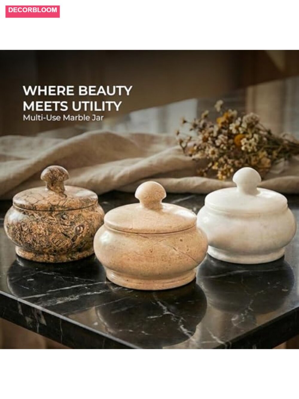 Natural Marble Jar with Lid - 3 Inch Polished Decorative Salt Spice Cellar - Picture 5 of 6